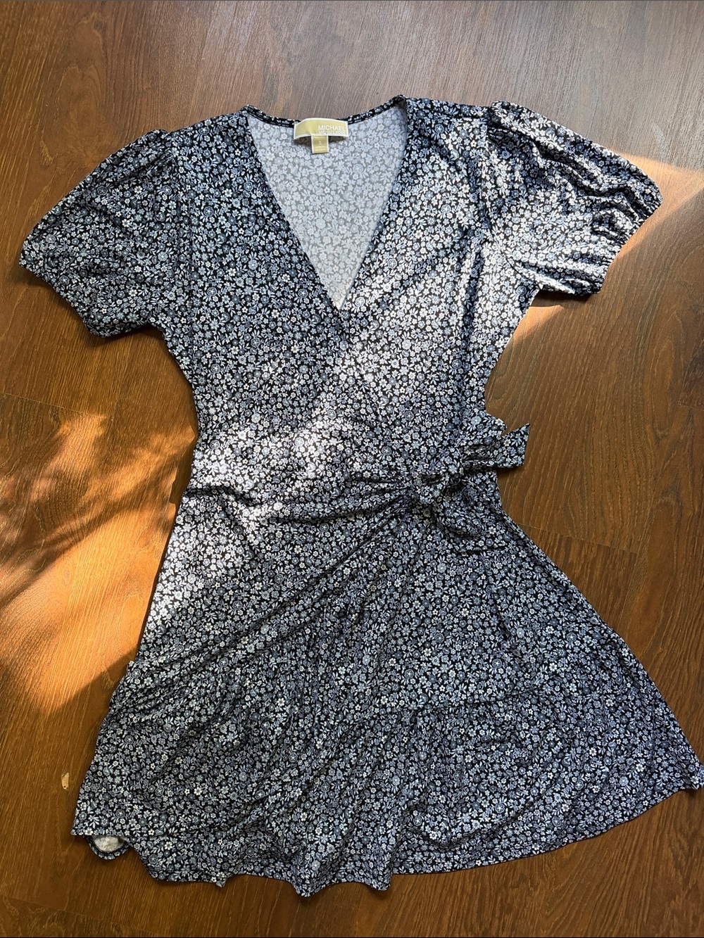 Michael Kors Blue Floral Wrap Mini Dress